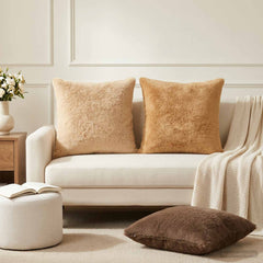 vidaXL Cushion Cover 6 pcs HEERLEN Taupe 55 x 55 cm Faux Rabbit Fur 1