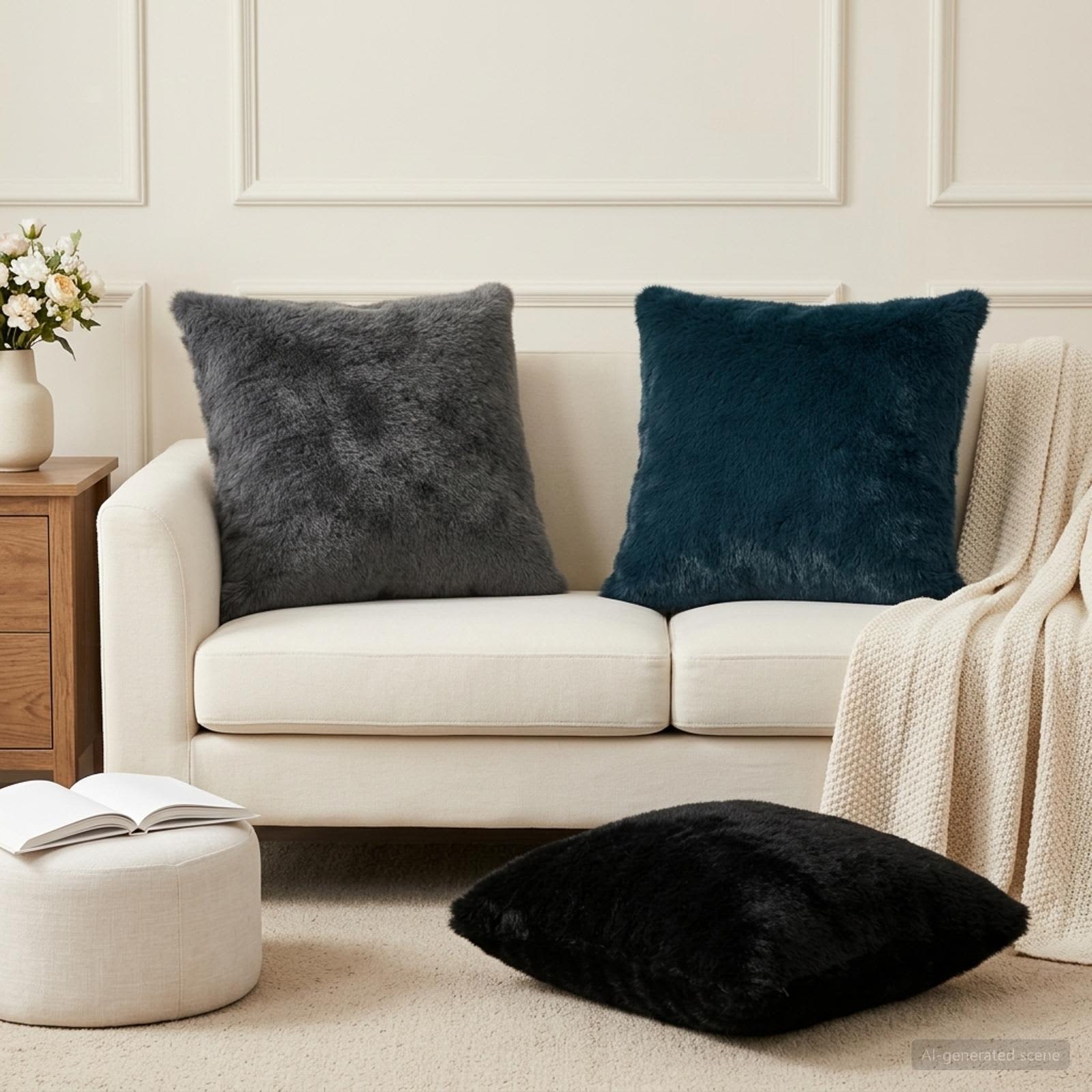 vidaXL Cushion Cover 6 pcs HEERLEN Black 55 x 55 cm Faux Rabbit Fur 1
