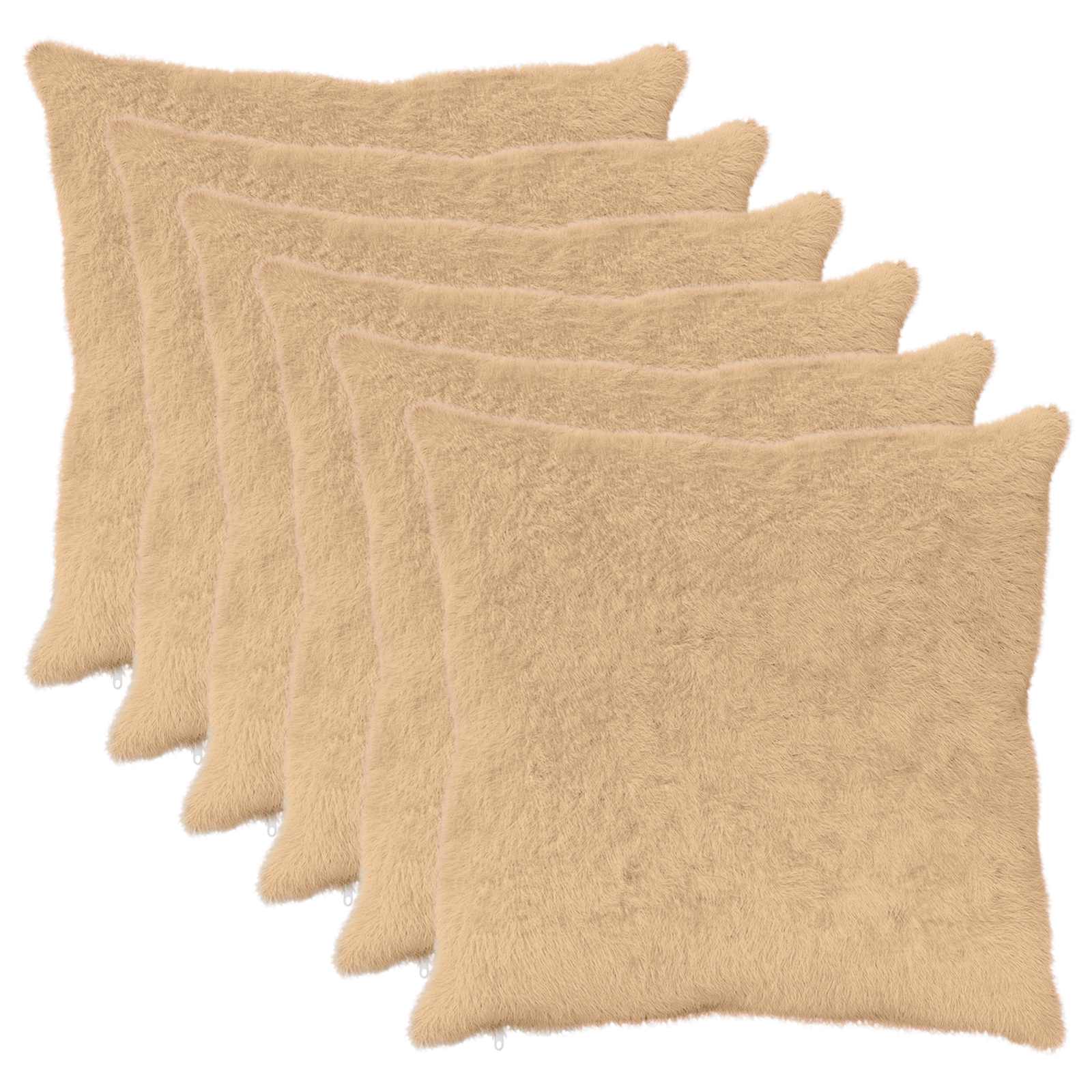 vidaXL Cushion Cover 6 pcs HEERLEN Cream 80 x 80 cm Faux Rabbit Fur 2