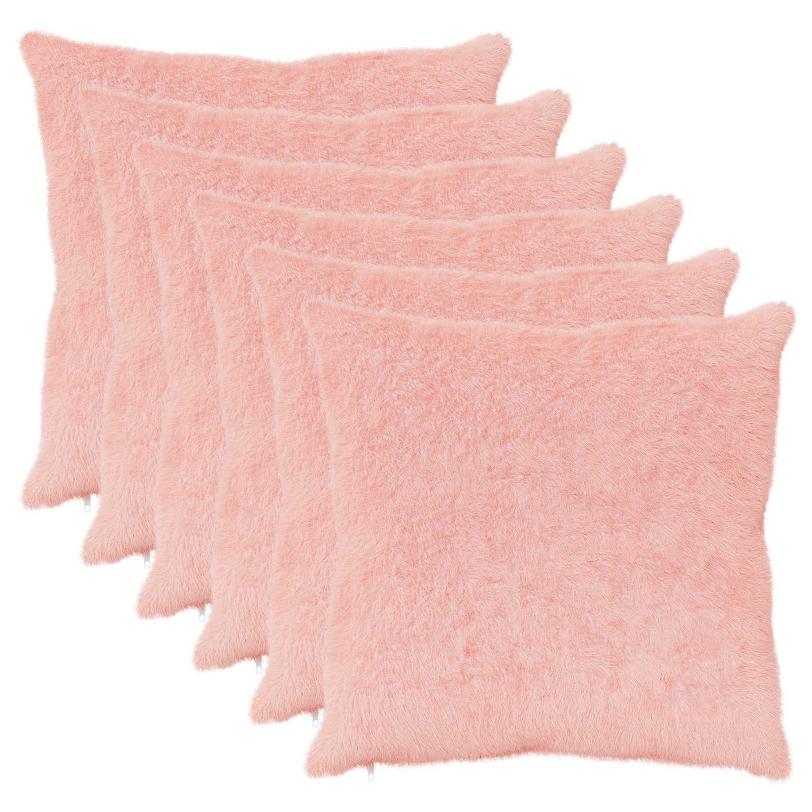 vidaXL Cushion Cover 6 pcs HEERLEN Pink 80 x 80 cm Faux Rabbit Fur 2