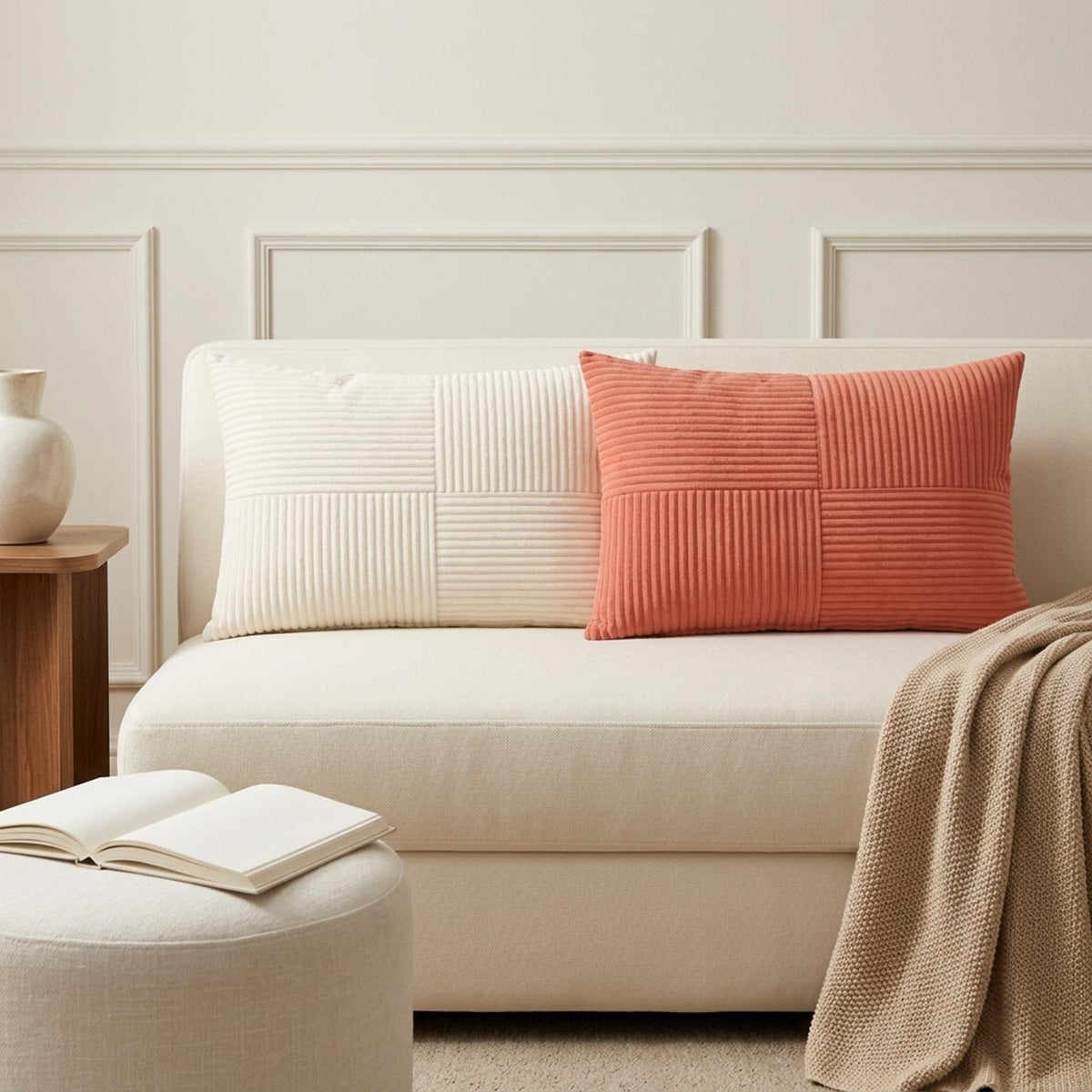 Cushion Cover ALMELO Corduroy 6 pcs in Cream