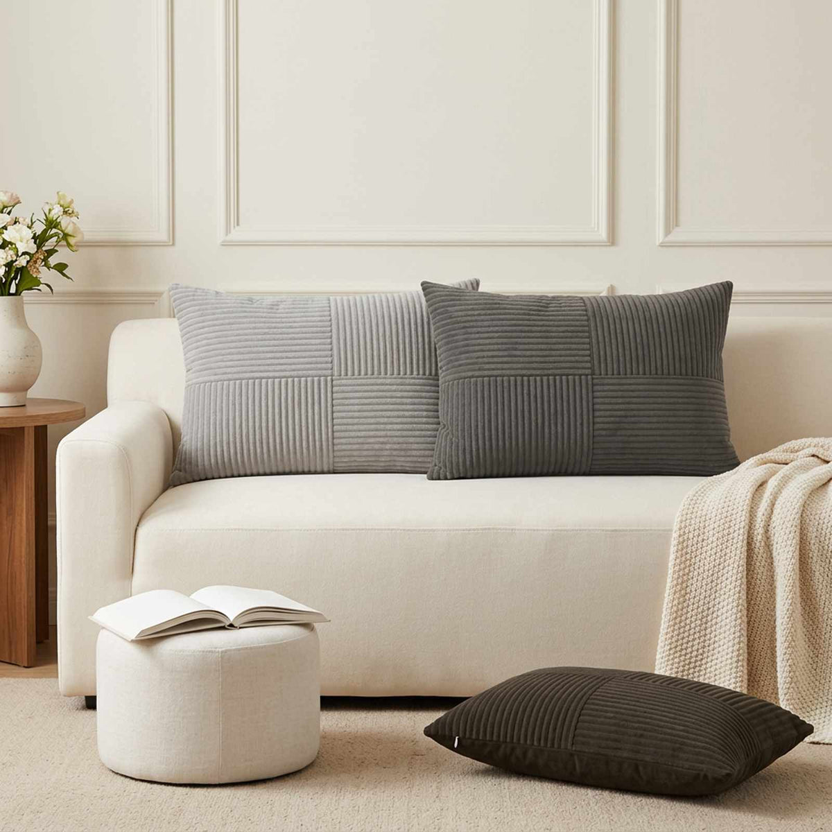 Cushion Cover ALMELO 50 x 75 cm Corduroy 6 pcs Anthracite