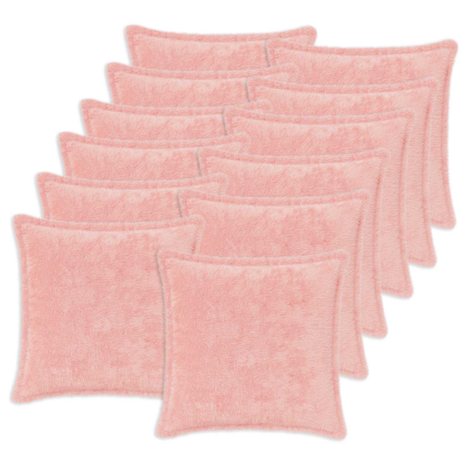 vidaXL Cushion Cover 12 pcs HOUTEN Pink 40 x 40 cm Faux Rabbit Fur 2
