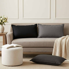 Throw Pillow HOUTEN Faux Linen Black