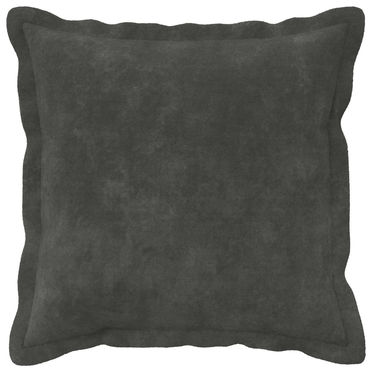 The anthracite cushion cover has a ruffled edge and a soft texture