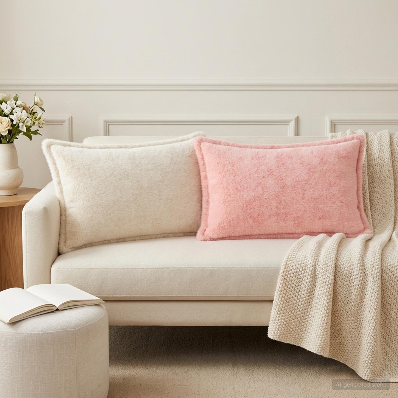 vidaXL Cushion Cover 6 pcs HOUTEN Pink 50 x 70 cm Faux Rabbit Fur 1