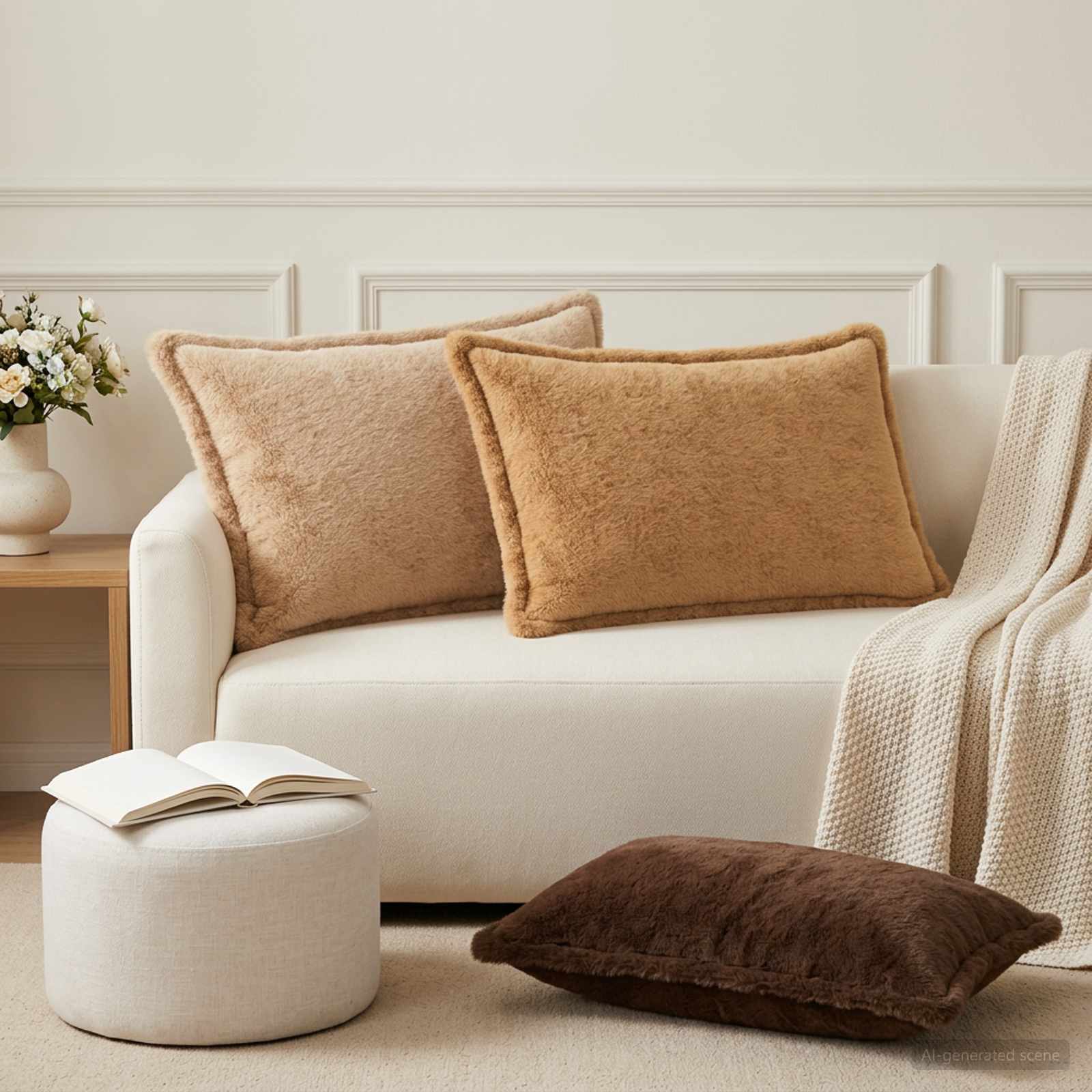 vidaXL Cushion Cover 6 pcs HOUTEN Cream 50 x 70 cm Faux Rabbit Fur 1