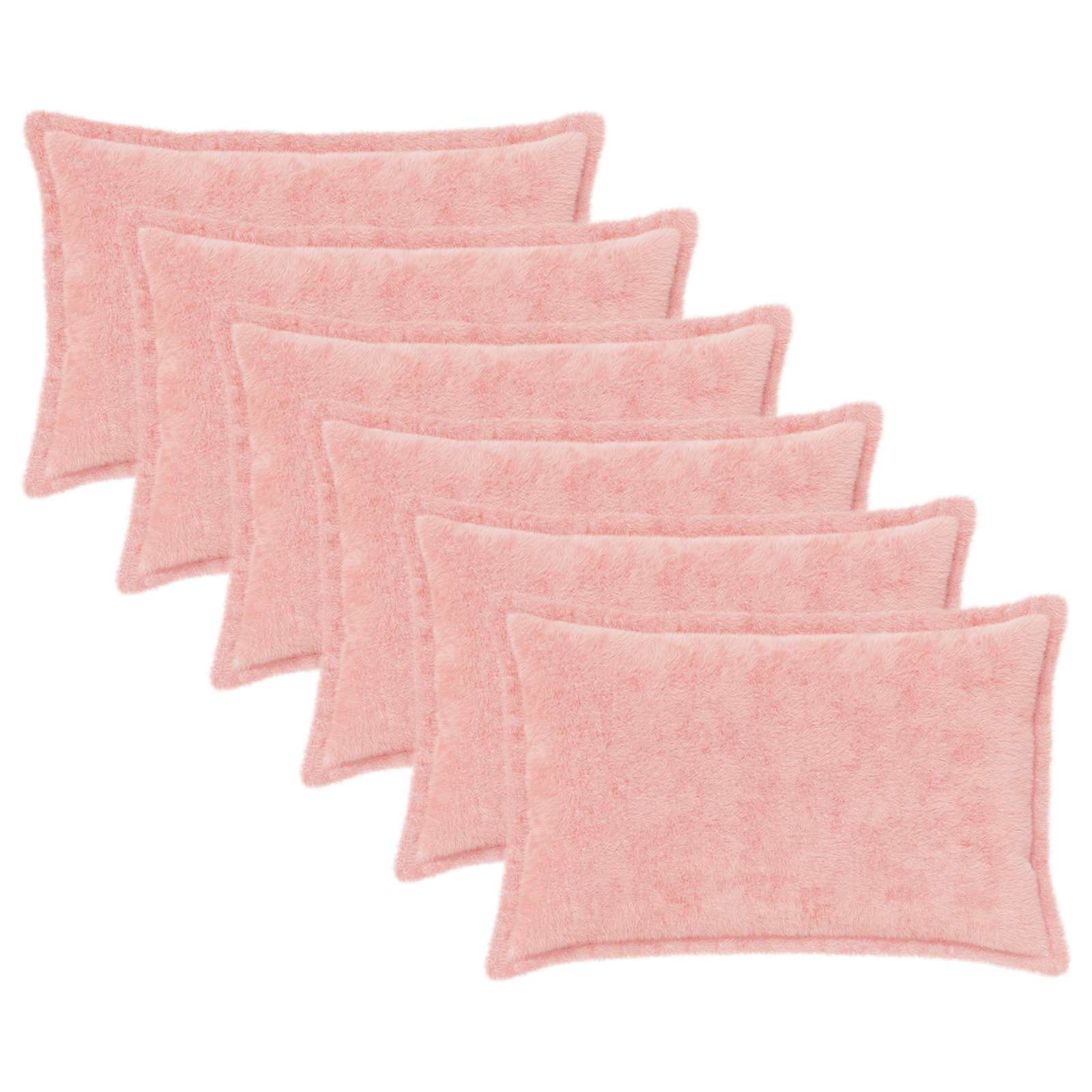 vidaXL Cushion Cover 6 pcs HOUTEN Pink 50 x 70 cm Faux Rabbit Fur 2