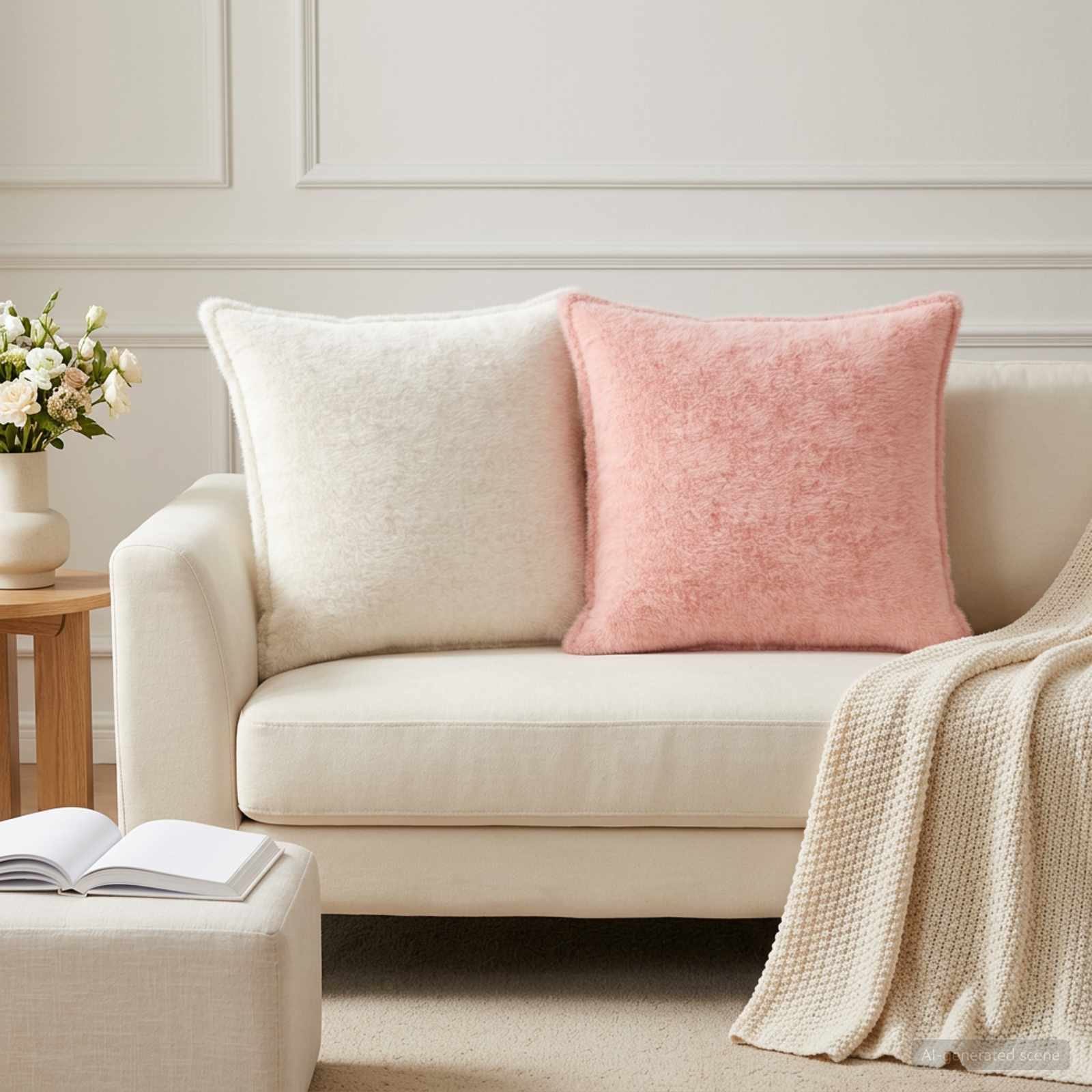 vidaXL Cushion Cover 6 pcs HOUTEN Pink 55 x 55 cm Faux Rabbit Fur 1