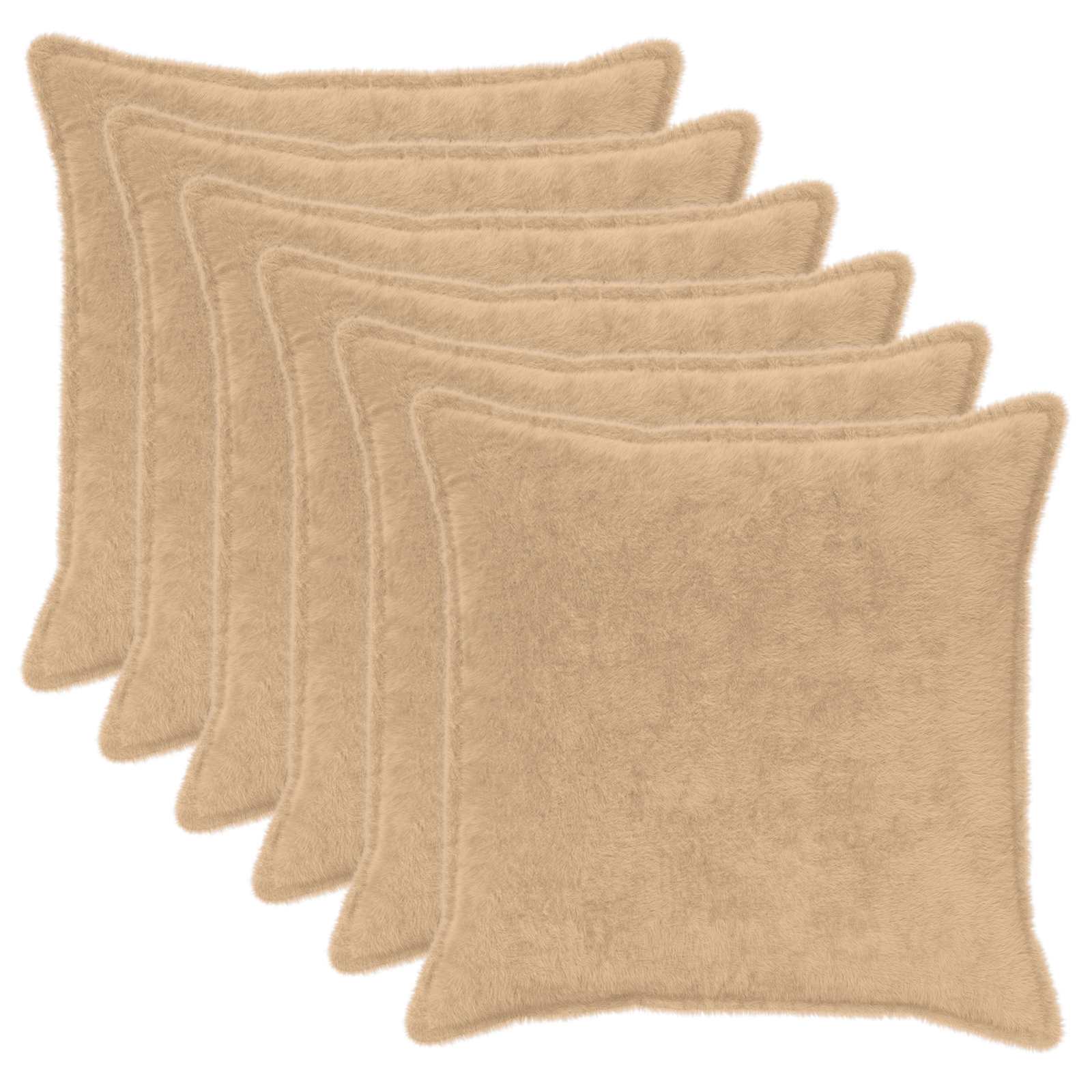 vidaXL Cushion Cover 6 pcs HOUTEN Cream 55 x 55 cm Faux Rabbit Fur 2