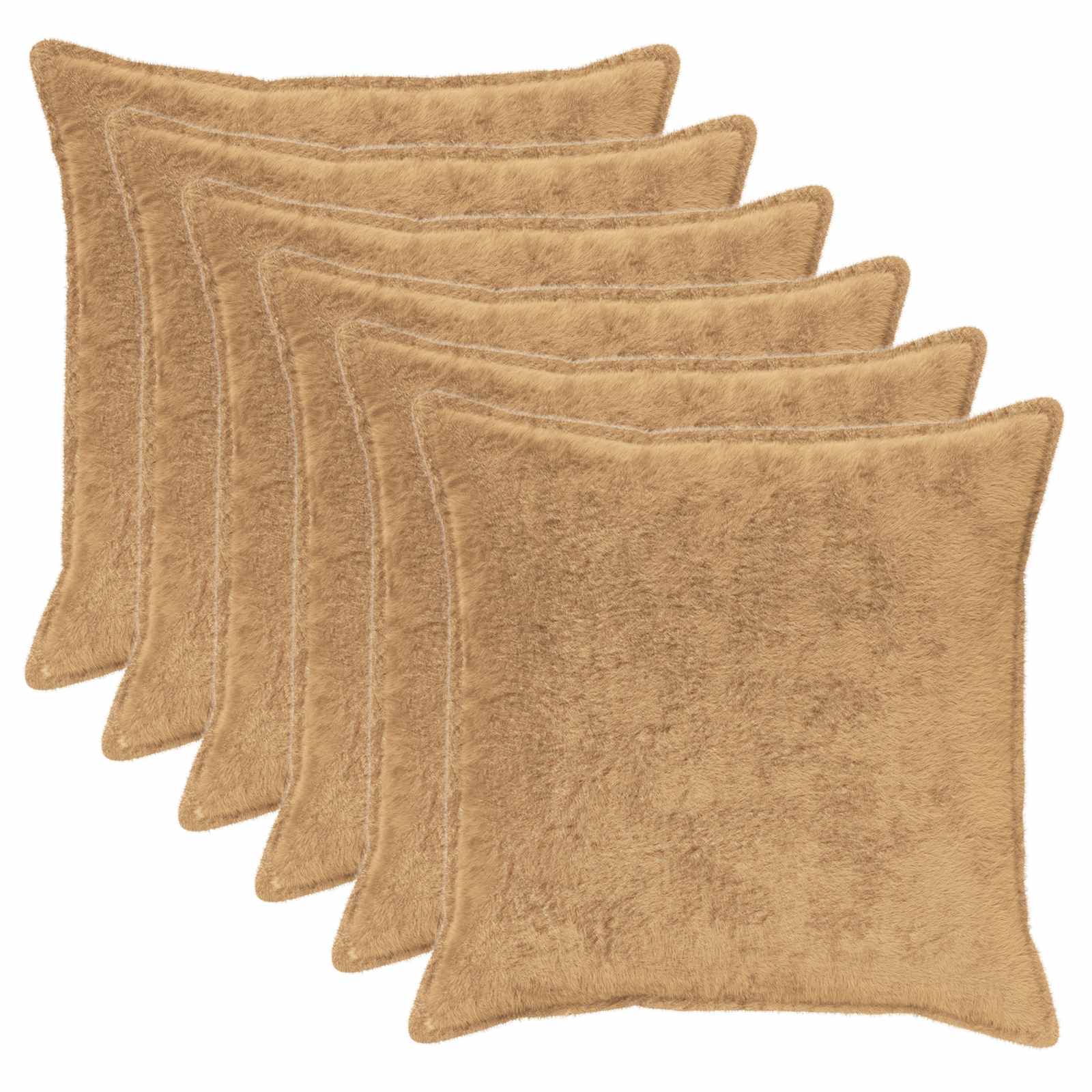 vidaXL Cushion Cover 6 pcs HOUTEN Taupe 55 x 55 cm Faux Rabbit Fur 2