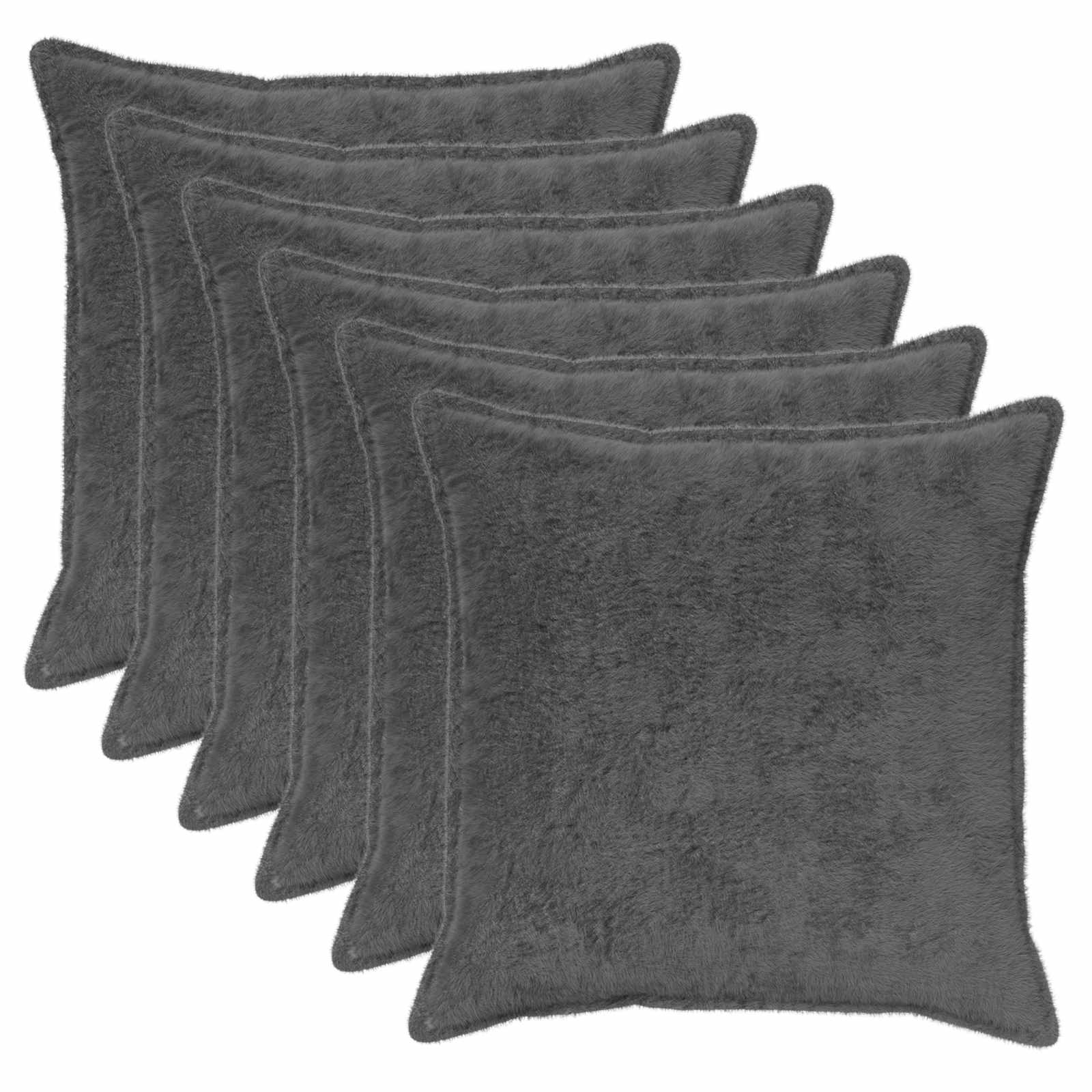 vidaXL Cushion Cover 6 pcs HOUTEN Dark Grey 60 x 60 cm Faux Rabbit Fur 2