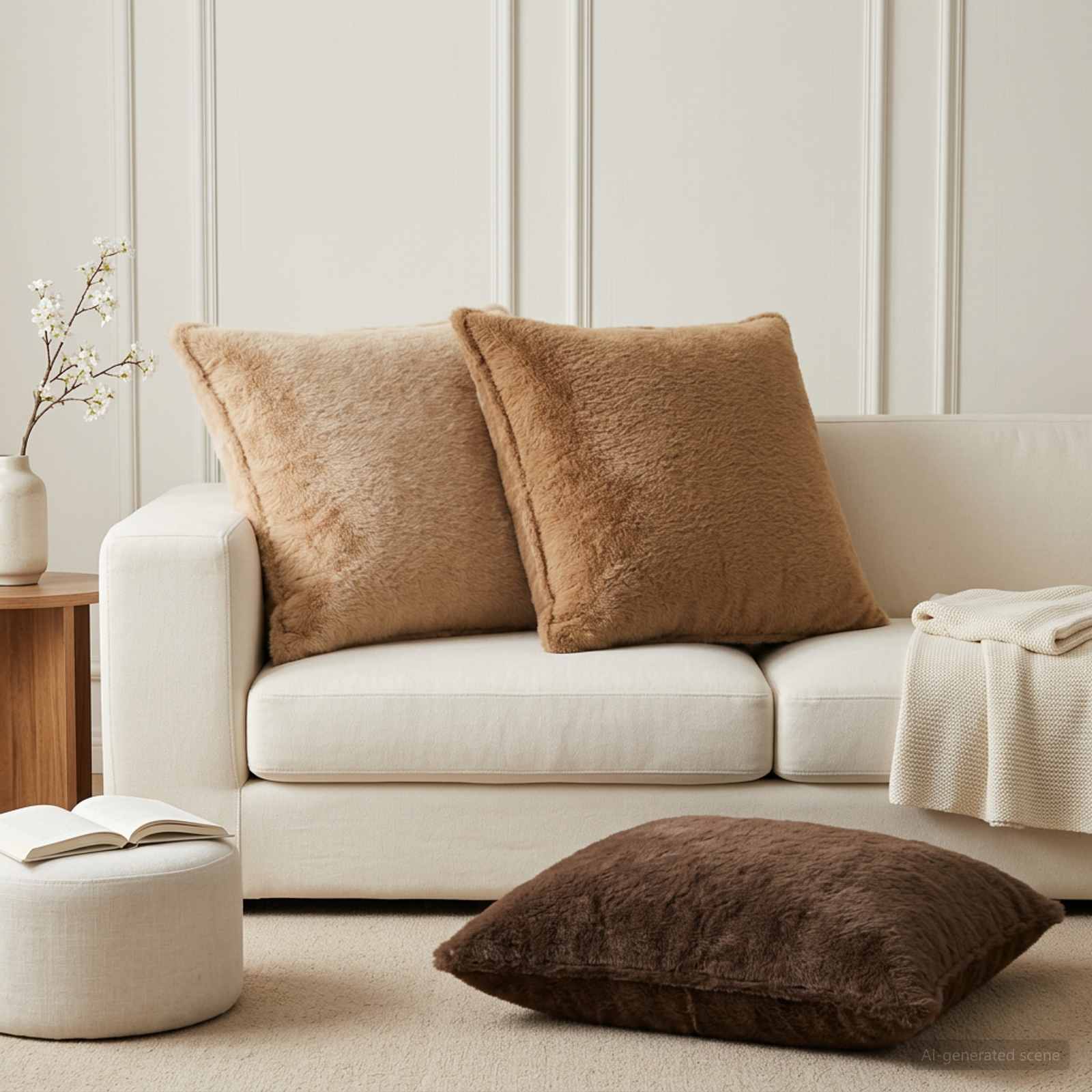 vidaXL Cushion Cover 6 pcs HOUTEN Taupe 80 x 80 cm Faux Rabbit Fur 1