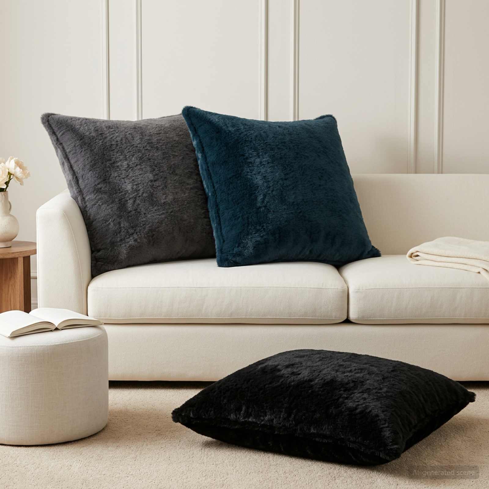 vidaXL Cushion Cover 6 pcs HOUTEN Dark Grey 80 x 80 cm Faux Rabbit Fur 1