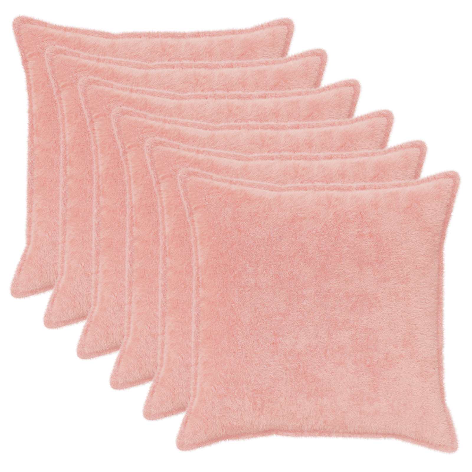 vidaXL Cushion Cover 6 pcs HOUTEN Pink 80 x 80 cm Faux Rabbit Fur 2