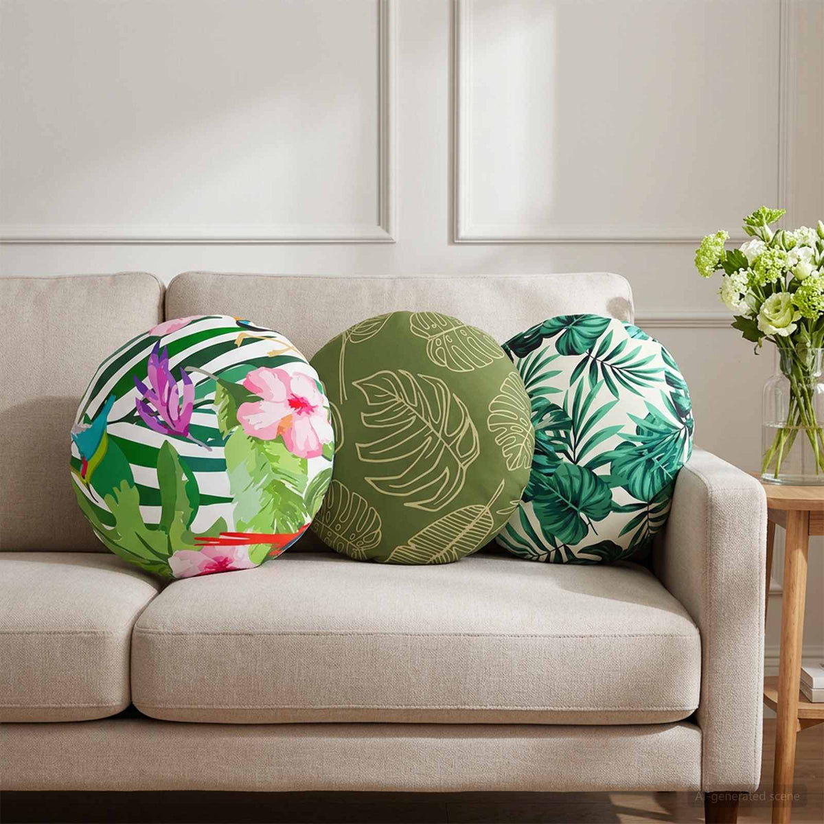 vidaXL Throw Pillow 6 pcs HEERLEN Leaf Pattern Dia. 40 cm Polyester 1