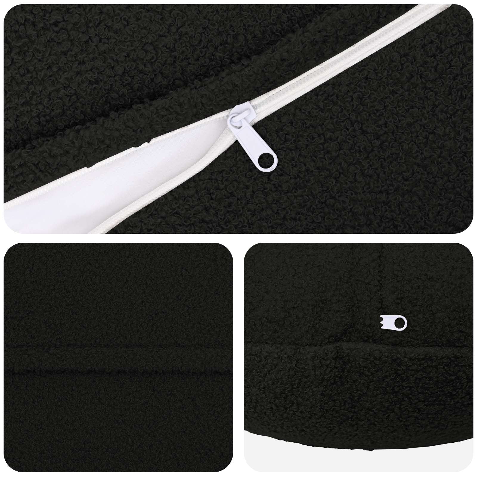 vidaXL Cushion Cover 6 pcs HEERLEN Black Ø 50 cm Bouclé 4