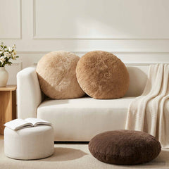 vidaXL Cushion Cover 6 pcs HEERLEN Taupe Ø 60 cm Faux Rabbit Fur 1
