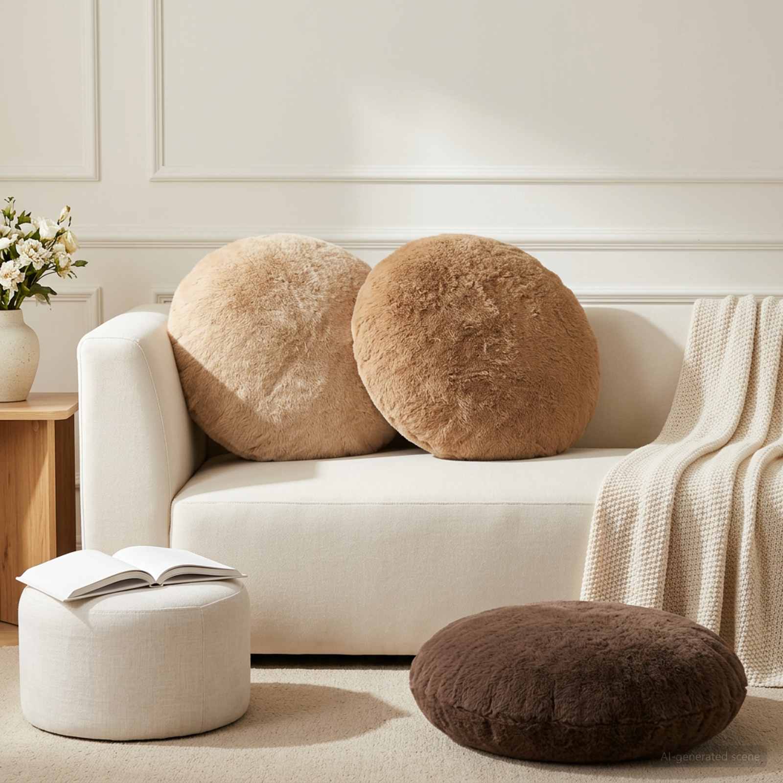 vidaXL Cushion Cover 6 pcs HEERLEN Light Brown Ø 60 cm Faux Rabbit Fur 1