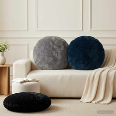 vidaXL Cushion Cover 6 pcs HEERLEN Navy Blue Ø 60 cm Faux Rabbit Fur 1