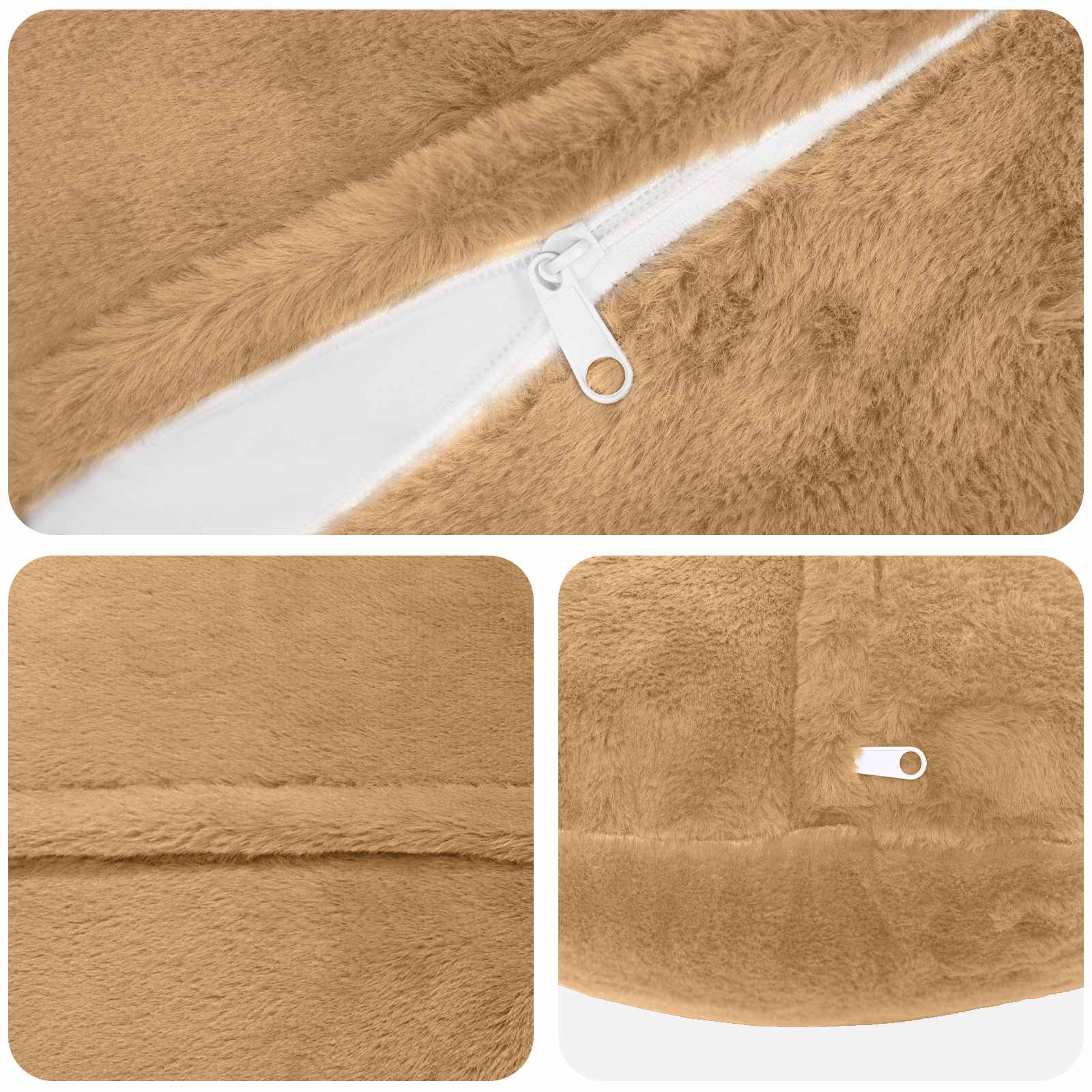 vidaXL Cushion Cover 6 pcs HEERLEN Taupe Ø 60 cm Faux Rabbit Fur 5