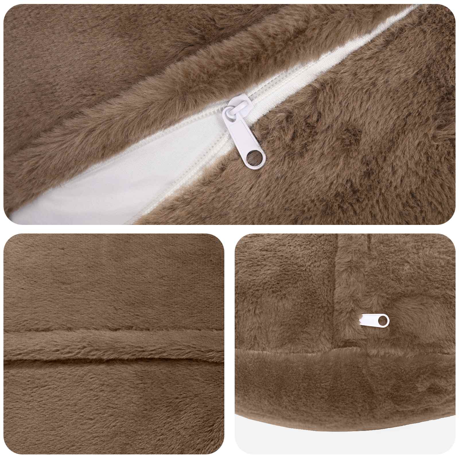 vidaXL Cushion Cover 6 pcs HEERLEN Light Brown Ø 60 cm Faux Rabbit Fur 5