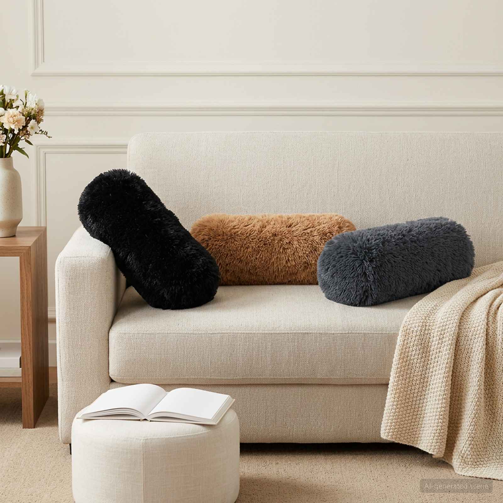 vidaXL Cushion with Pillow HEERLEN 6 pcs Taupe PV Fleece 1