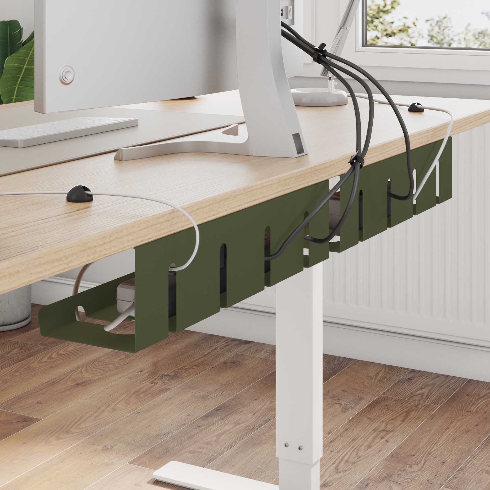 vidaXL Under Desk Cable Management Tray 2 pcs Olive Green 1