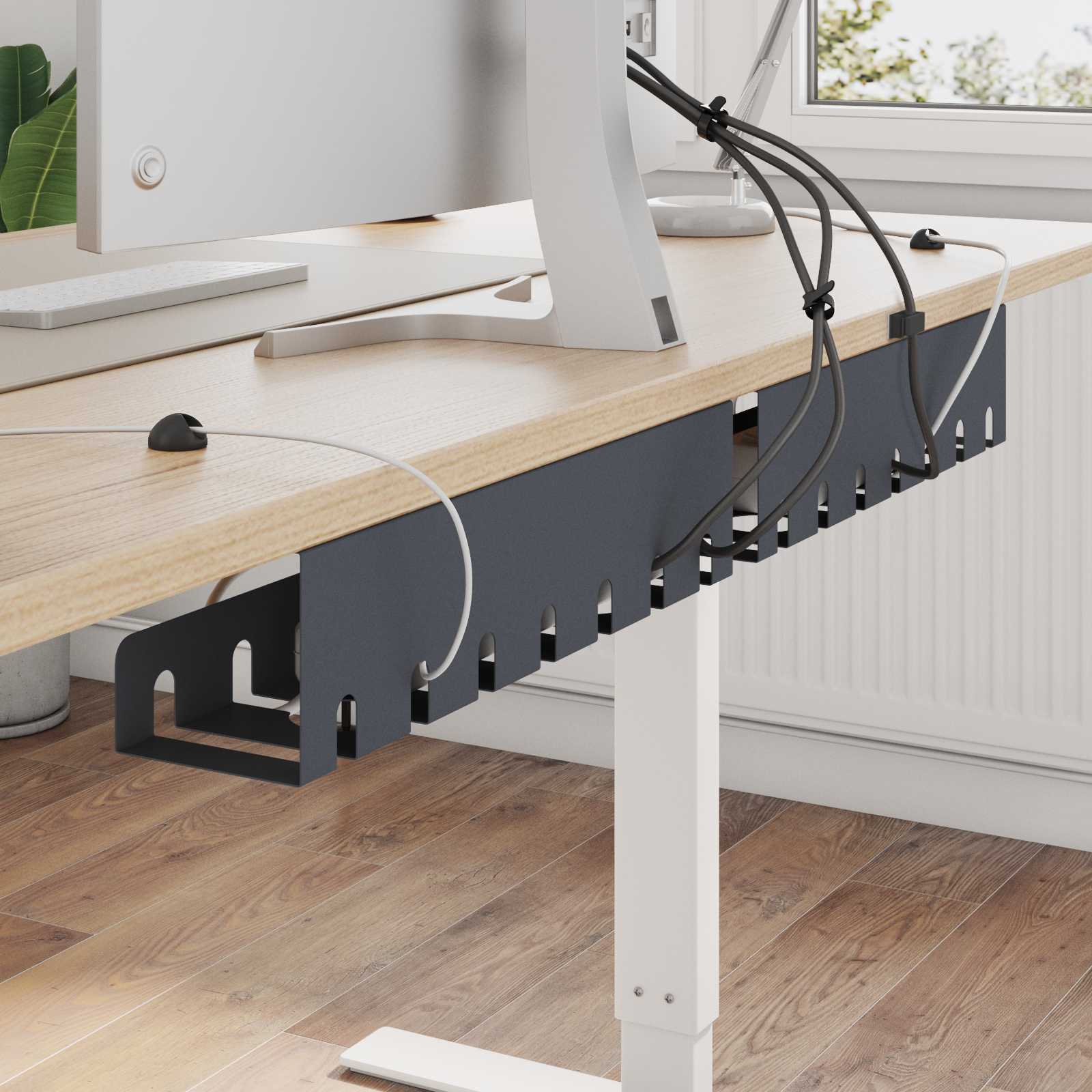 vidaXL Under Desk Cable Management Tray 2 pcs Anthracite 1