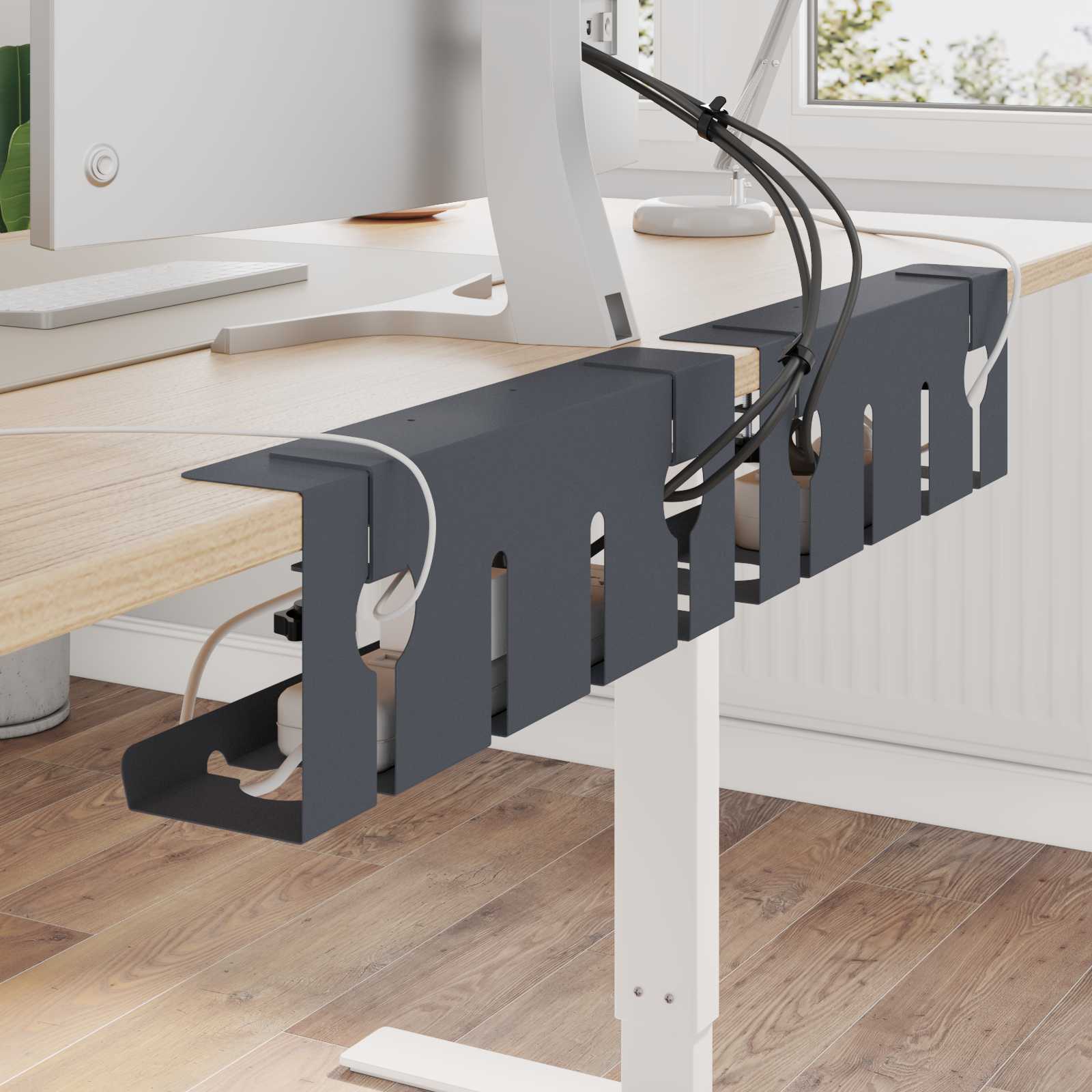 vidaXL Under Desk Cable Management Tray 2 pcs Anthracite 1