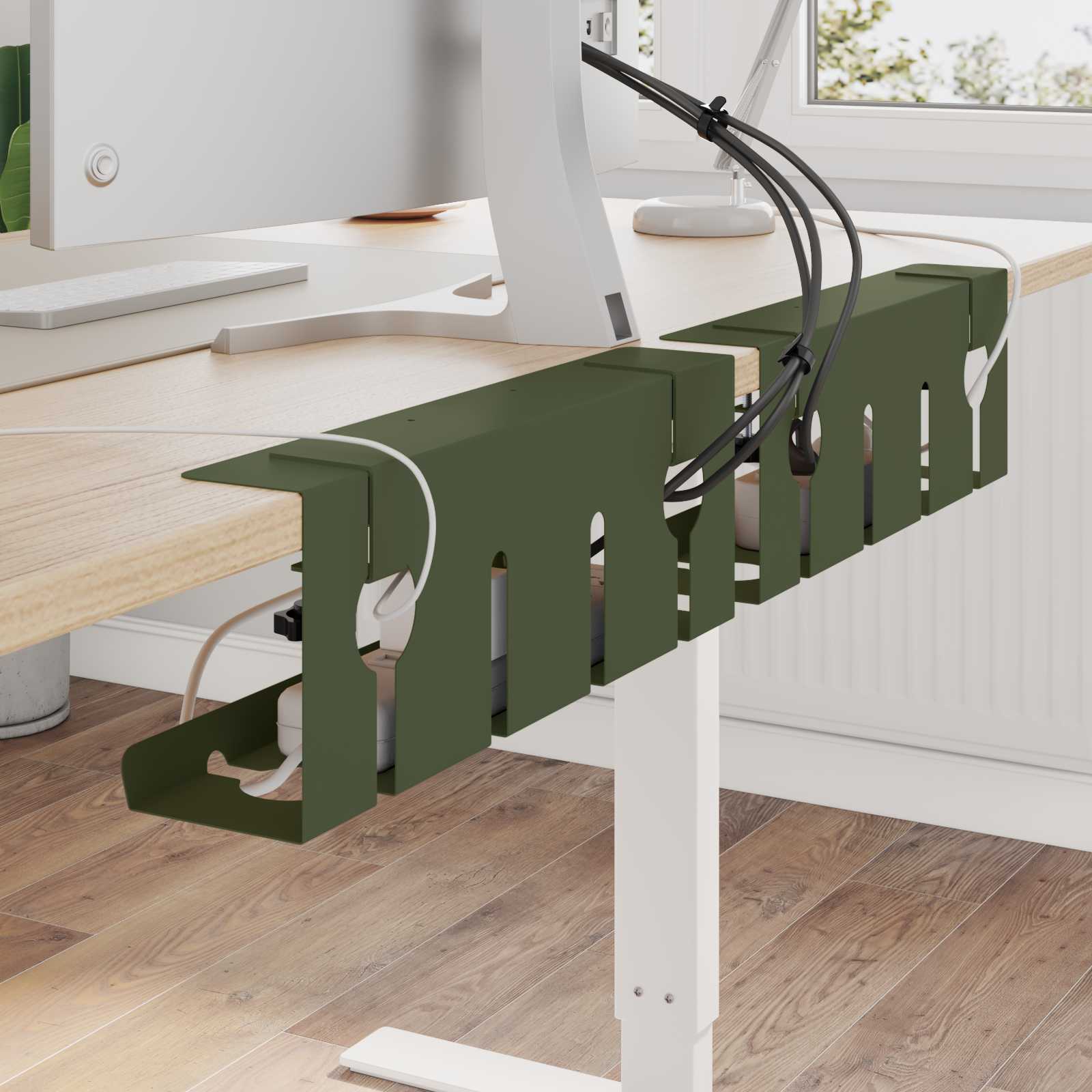 vidaXL Under Desk Cable Management Tray 2 pcs Olive Green 1