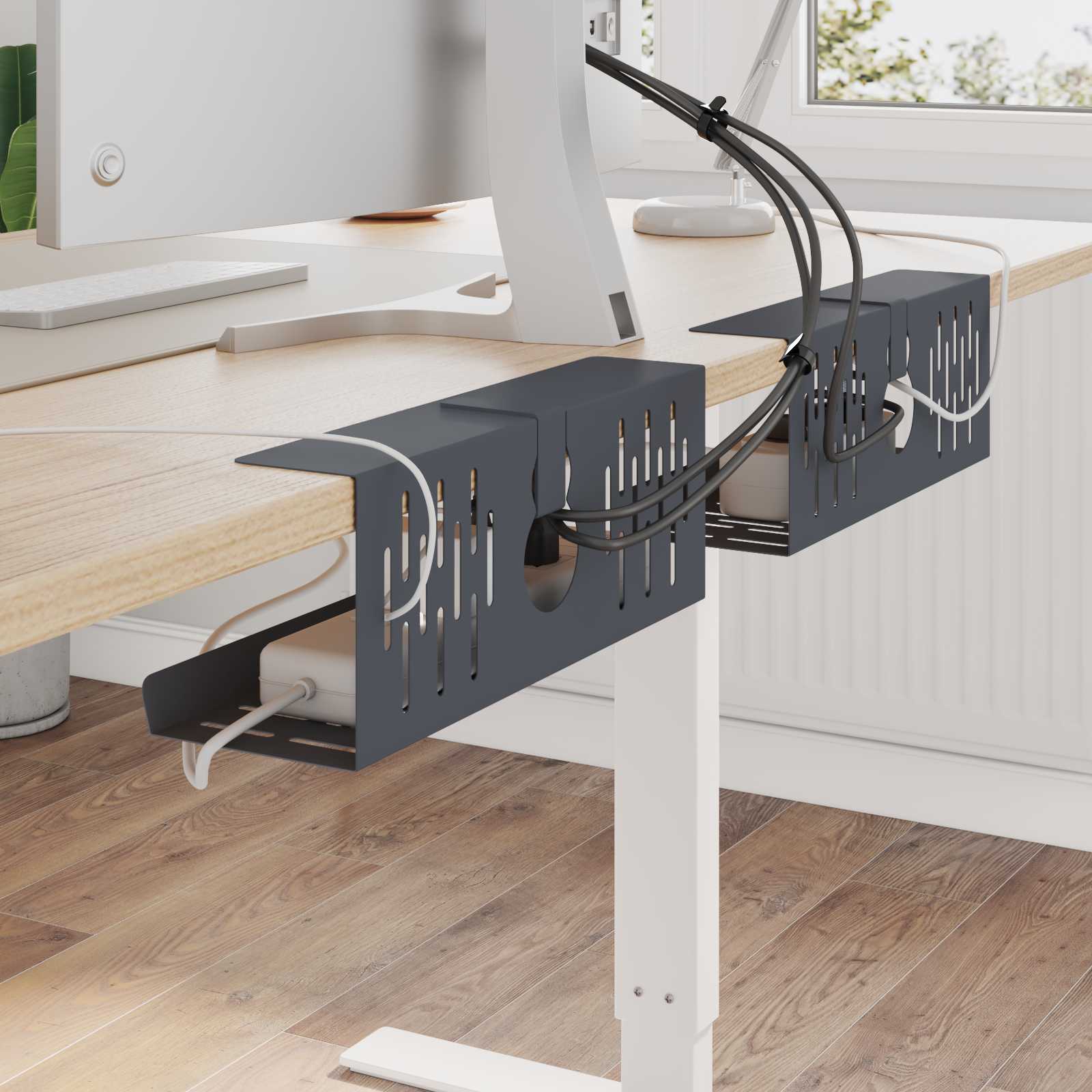 vidaXL Under Desk Cable Management Tray 2 pcs Anthracite 1