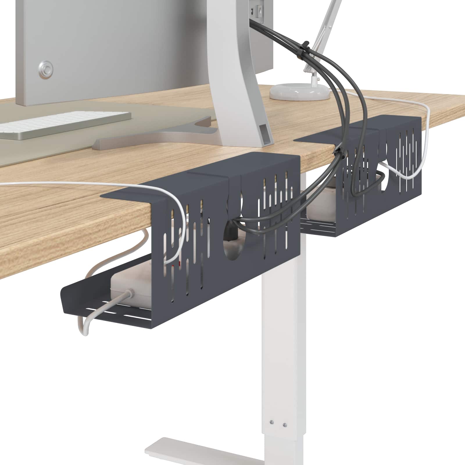 vidaXL Under Desk Cable Management Tray 2 pcs Anthracite 3