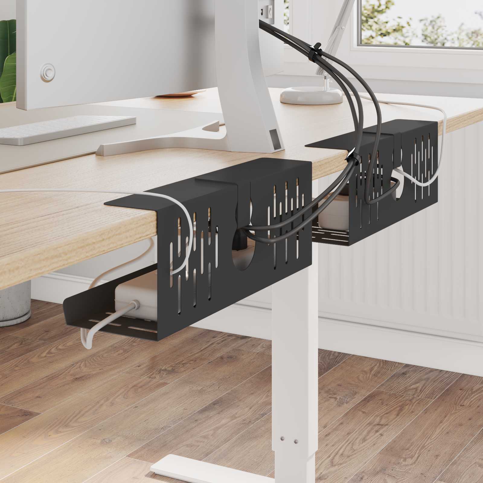 vidaXL Under Desk Cable Management Tray 2 pcs Black 35 x 12 x 13 cm 1