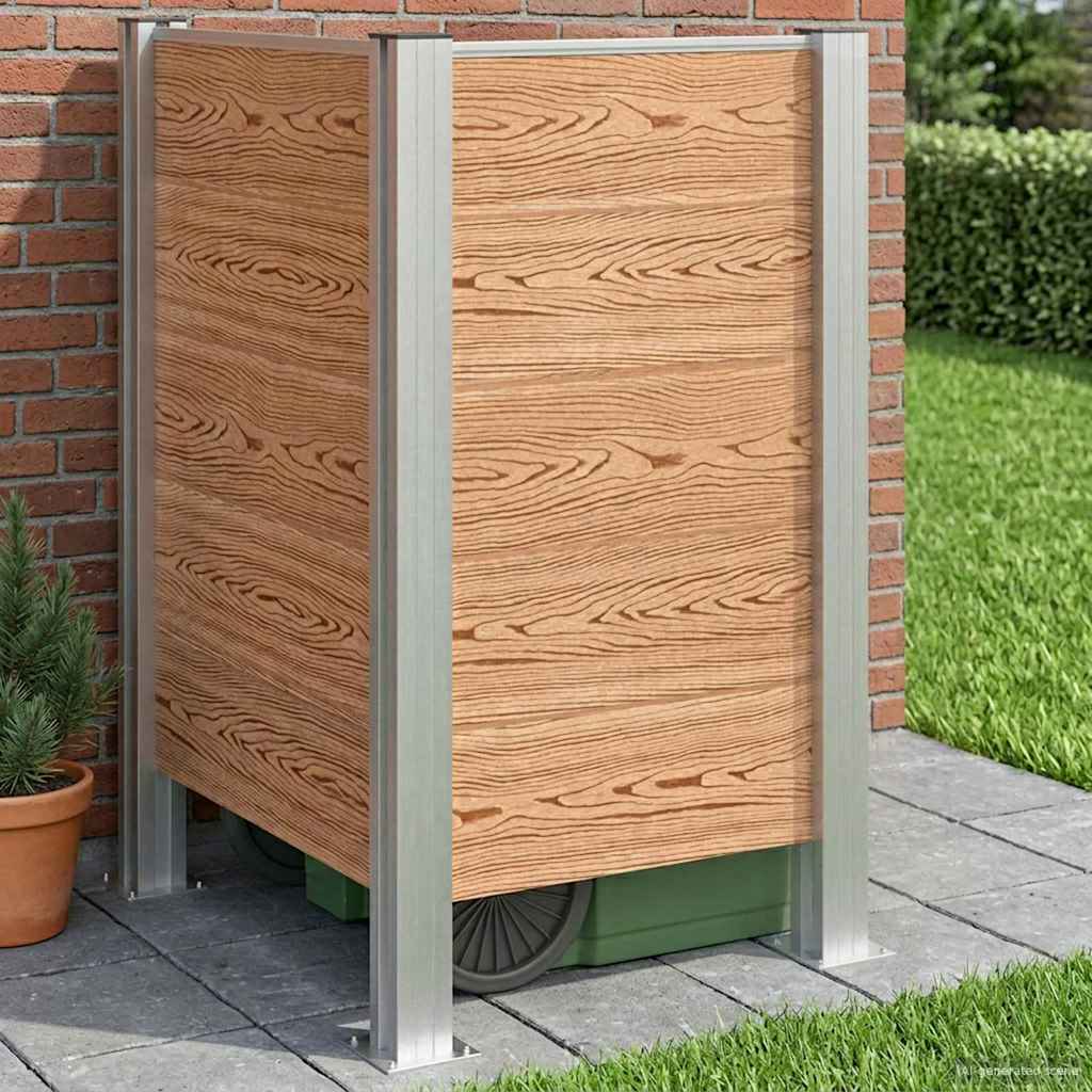 Garbage Bin Fence 85 x 85 x 115 cm Aluminium and WPC Brown 85 cm L shape