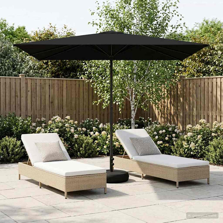 Garden Parasol with Base Rectangular Polyester Black
