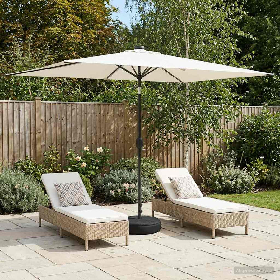 Garden Parasol with LED Lights and Base Polyester Cream