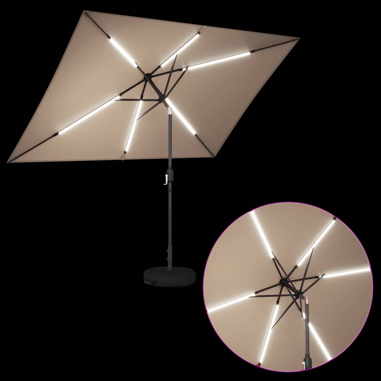vidaXL Garden Parasol with LED Lights and Base 200 x 300 cm Polyester 4