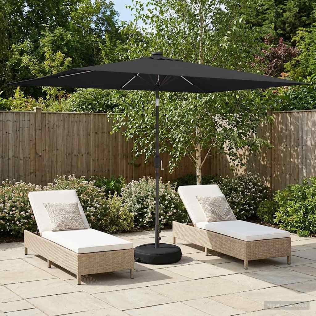 Garden Parasol with LED Lights and Base Polyester Drop 3 m Anthracite 2 m