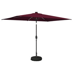 Garden Parasol with LED Lights and Base Polyester Drop 3 m Bordeaux red 2 m