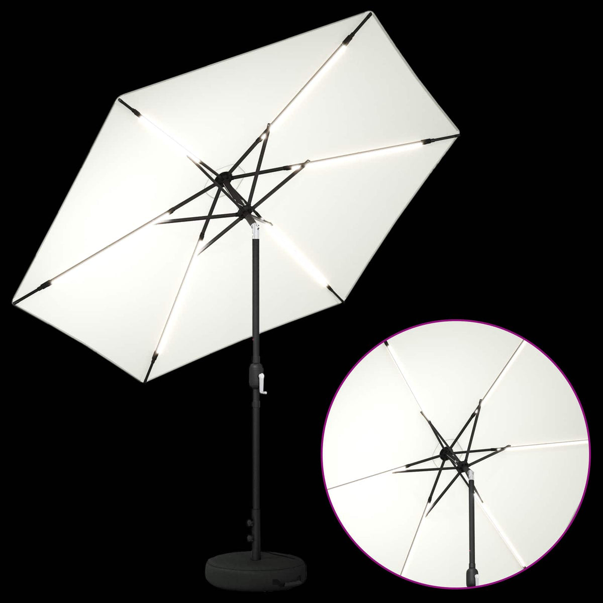 Garden Parasol with LED Lights and Base Polyester, image 4