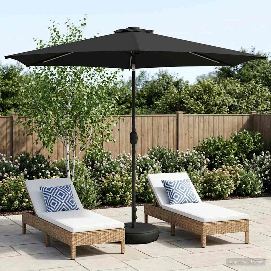 Garden Parasol with LED Lights and Base Polyester