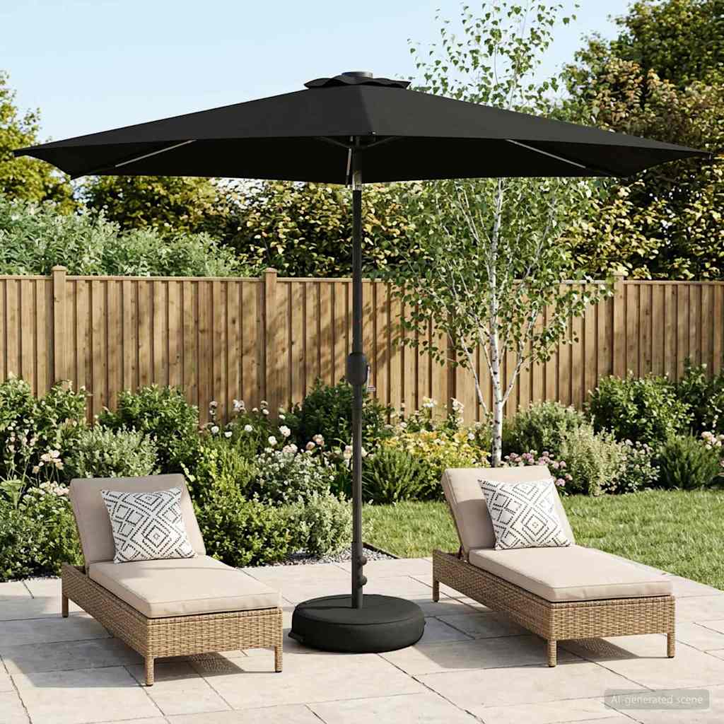 Garden Parasol with LED Lights and Base Polyester Drop 3 m Black 3 m
