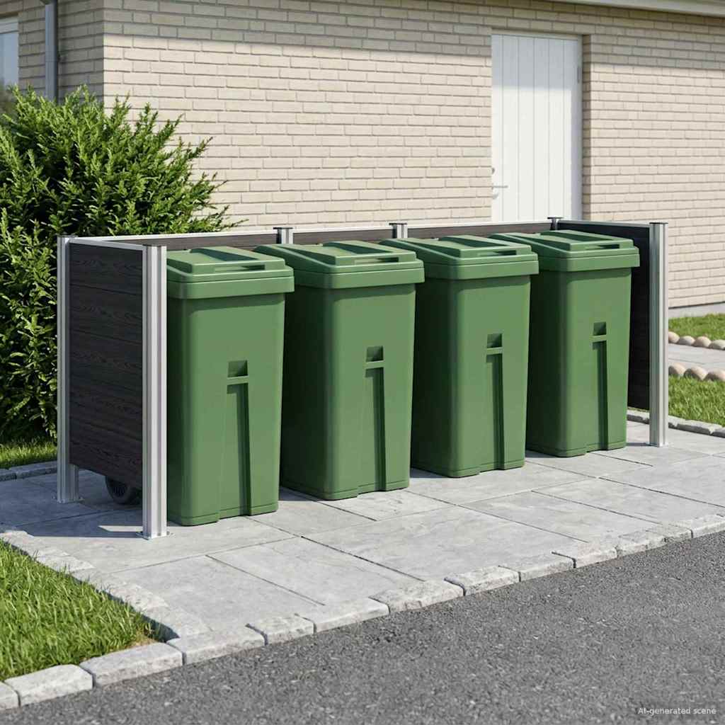 Garbage Bin Fence 85 x 85 x 115 cm Aluminium and WPC Grey 315 cm U shape
