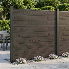 Fence Panel WPC 175x186 cm Black 1 section with 1 post (dark grey post)
