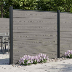 Fence Panel WPC 180x146 cm Grey 1 section with 2 posts (dark grey post)