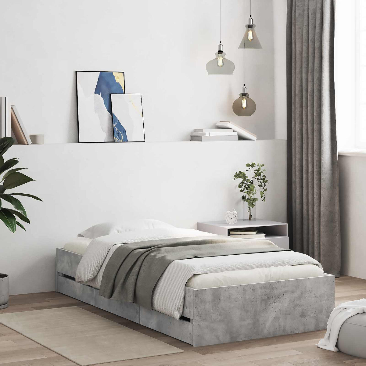 Bed Frame with Storage with Drawer Engineered wood Length 200 cm Width 80 cm Grey sonoma