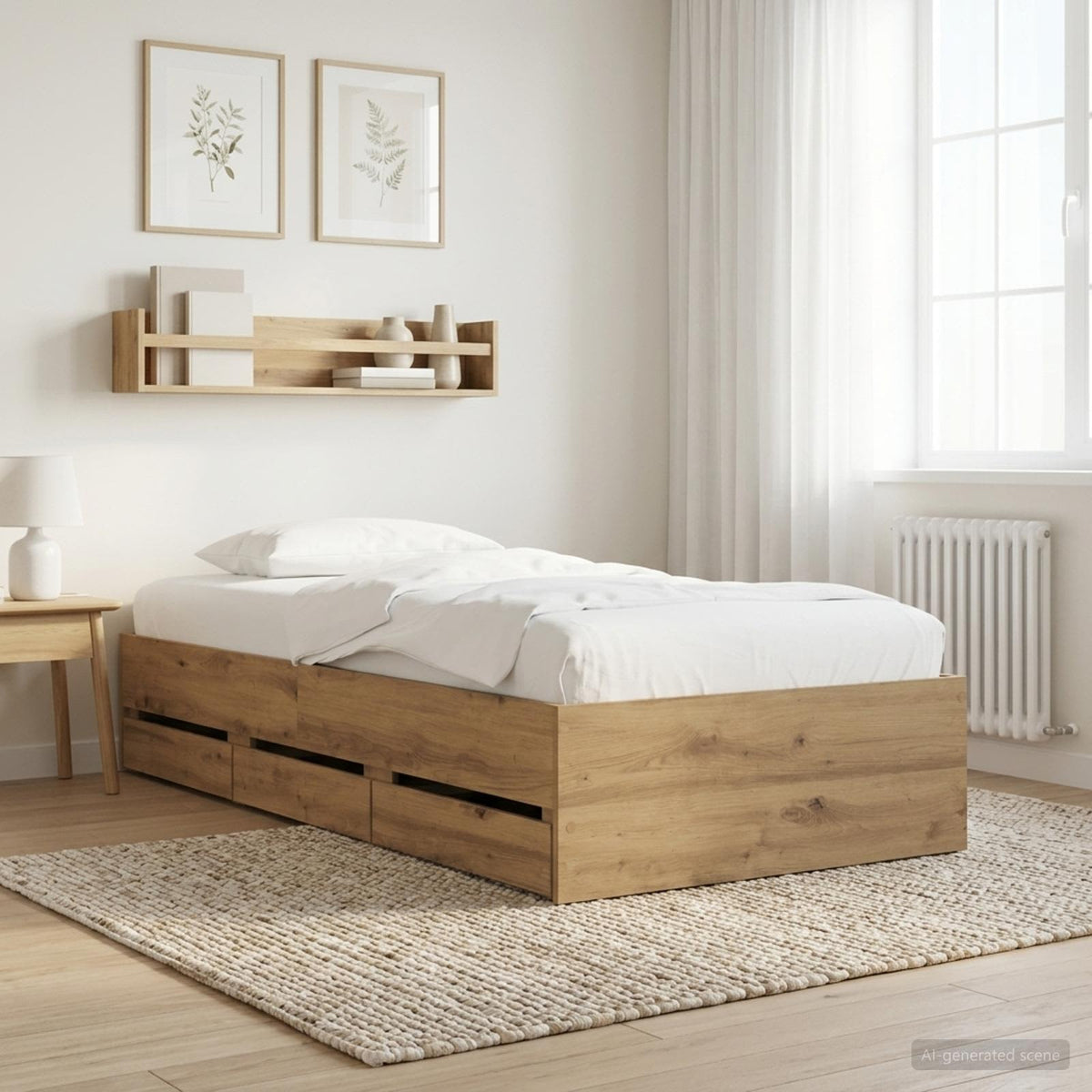 Bed Frame with Storage with Drawer Engineered wood Length 200 cm Width 80 cm Artisan oak