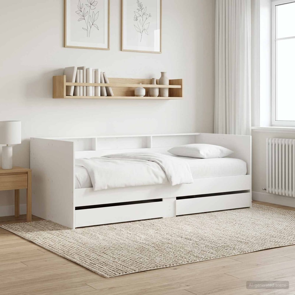 Daybed with Drawer with Shelf Engineered Wood Length 200 cm Width 80 cm White