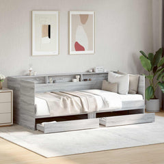 Daybed with Drawer with Shelf Engineered Wood Length 200 cm Width 80 cm Grey sonoma
